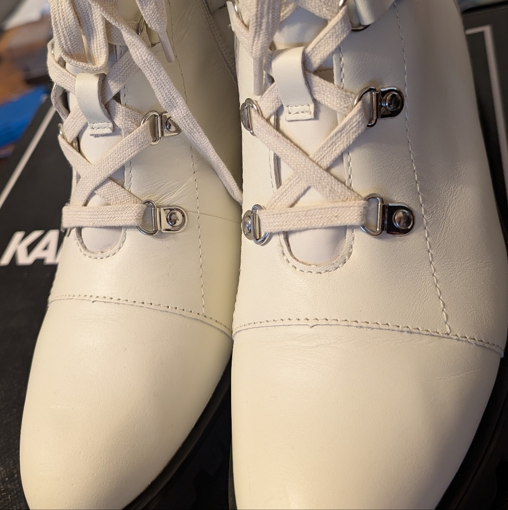 Karl Lagerfeld Lace Up Boots with Leather, Bone Color Size 10